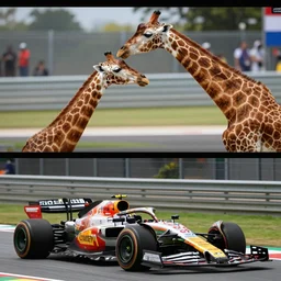 formula one but all drivers are giraffes, actual TV footage,