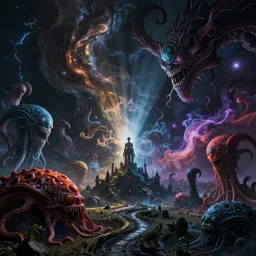 chaotic world, impossible colors, gripping reality, photo taken by cosmic horrors