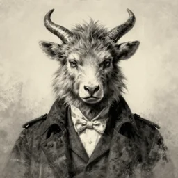 centered detailed portrait of dr moreau, animal hybrid, art by jean giraud and moebius, grimy texture, realistic, expressive emotions, cream and grey gradient