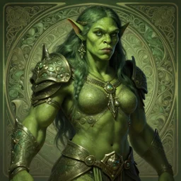 green female ogre, deep focus, d & d, fantasy, intricate, elegant, highly detailed, digital painting, artstation, concept art, matte, sharp focus, illustration, hearthstone, art by artgerm and greg rutkowski and alphonse mucha
