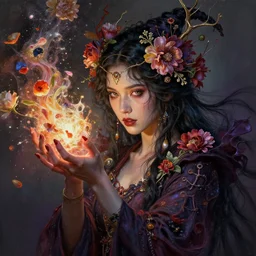 beautiful girl necromancer, witch - doctor exploding into flowers by wlop, hyper - realistic detailed portrait by ilya kuvshinov, rtx reflections, octane 1 2 8 k, extreme high intricate details, digital abstract art by ross tran, medium shot, close up shot, composition by sana takeda, lighting by greg rutkowski