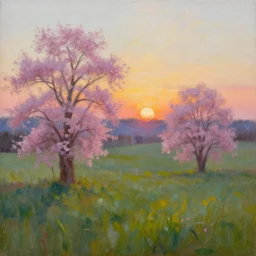 a beautiful, stunning oil painting of a landscape in spring during sunrise by craig mullins