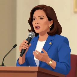 digital art of leni robredo in a public speaking, drawn by derpixon,