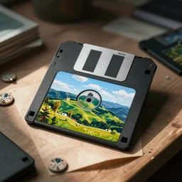 floppy disk on a cluttered desk