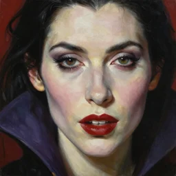 close-up face of a extremely beautiful bond female VAMPIRE portrait, Masterpiece, oil on canvas, artgerm, norman rockwell, craig mulins, trending on pxiv,