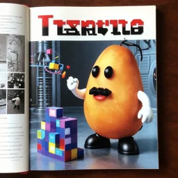 fractal man in a potato suit playing tetris, romance novel cover, cookbook photo, in 1 9 9 5, y 2 k cybercore, industrial photography, still from a ridley scott movie