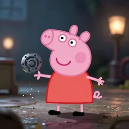 Peppa pig in Gears of War, splash art, movie still, cinematic lighting, dramatic, octane render, long lens, shallow depth of field, bokeh, anamorphic lens flare, 8k, hyper detailed, 35mm film grain