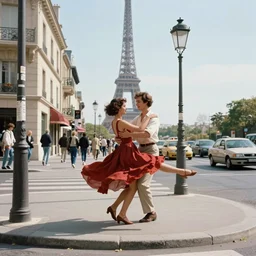 1 9 0 0 s era characters from california dancing on a paris street corner in 1 9 7 0