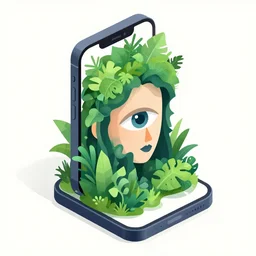 ( ( dither ) ), editorial illustration portrait of an isometric iphone with lush foliage overgrowth, all seeing eye, modern art deco, ( ( mads berg ) ), christopher balaskas, rich grainy texture, detailed, dynamic pose, matte print, risograph, wood block print, unreal engine