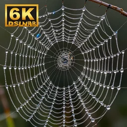 beads of water on spiderweb, 8K, DSLR close-up, scientific photography winner, chromatic aberration, prismatic effect, natural lighting