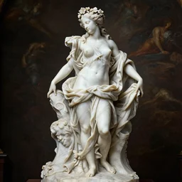 baroque marble sculpture woman with sinuous forms posing, covered by a long drape, long and sweet hair, crown adorned with flowers, heavy atmosphere, baroque painting, perfect composition, detailed octane render trending on artstation artgerm, 8 k artistic photography, volumetric dramatic cinematic perfect light, masterpiece, raphael, caravaggio, beksinski, rutkowsk