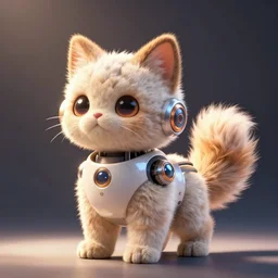 product photo of a futuristic stylized pet robot, fluffy, kitten puppy teddy mix, super cute robot face, big eyes small mouth, large ears, large tail, by artgerm and greg rutkowski and marc newson, alphonse mucha, zaha hadid, side view, volumetric light, detailed, octane render, midsommar - t