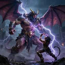 The titan of lightning fighting a dragon