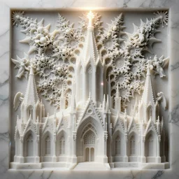 a beautiful 3 d stone carving of an intricate mandelbrot fractal cathedral populated by fractals by android jones, carved soap, white color scheme, unreal engine, volumetric lighting, dynamic lighting, bright, dramatic lighting, high contrast, carved marble, opalescent, sacred geometry, religious, angelic, catholicpunk, stark, trending on artstation