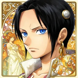 highly detailed vfx portrait of nico robin with blue eyes and black hair by eiichiro oda!, makoto shinkai, alphonse mucha, art by artgerm and greg rutkowski, large aquiline nose!!, gaston bussiere, stanley kubrick, kaoru mori, intricately detailed, behance, 4 k, high - key lighting,