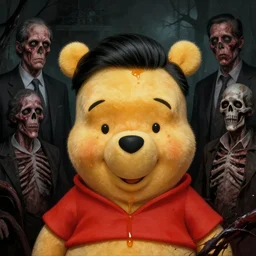 xi jinping, winnie pooh, xijinping face, honey stains, dark, horror, by donato giancola and greg rutkowski and wayne barlow and zdzisław beksinski