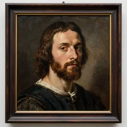a renaissance oil painting portrait steve buscemi with a frame