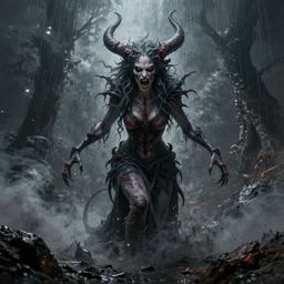 👻 lilith the mother of all monsters angry, raining ash, fine art masterpiece, highly detailed dino valls wayne barlowe machiej kuciara, dramatic lighting, long shot, wide angle, uhd 8 k, sharp focus