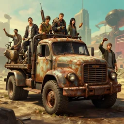 hardmesh retro futurist post - apocalyptic steampunk fallout 7 6 rusty truck, hyper realistic, art gta 5 cover, official fanart behance hd artstation by jesper ejsing, by rhads, makoto shinkai and lois van baarle, ilya kuvshinov, ossdraws, feng zhu and loish and laurie greasley, victo ngai