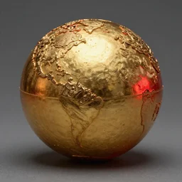 a golden sphere handpainted, hyper detailed, red lighting from the side