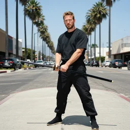 andrew tate with a katana in los angeles