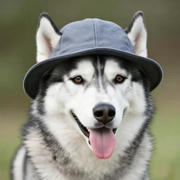 A Husky dog wearing a hat highly detailed photography