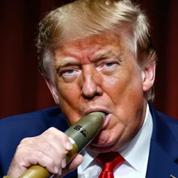 close - up portrait of donald trump eating nuclear missiles, by chris ware