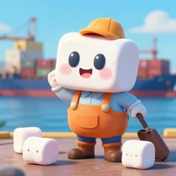a marshmallow'peeps'+ longshoreman hybrid, longshoreman working at the shipping port, 8 k, 4 k, trending on artstation cgsociety, octane ue 5