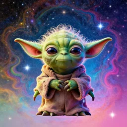 hyper realistic photo of beautiful dreamy sky full of a billion rainbow stars, yoda, hyper realistic, fractal art, art station, coherent design, symmetrical, vivid colour, complementary colour, golden ratio, detailed, sharp lines, intricate, rainbow shift, in unreal 3 d engine, ray tracing, octane render