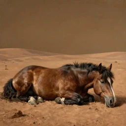 portrait of a man with horse sleeping on the ground on mars. painting by limbourg brothers, moebius