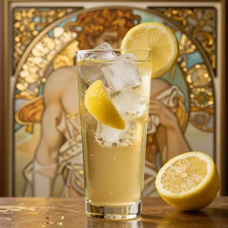 ice - t, through tall iced tea glass, by alfons mucha, golden hour, realistic, body shot, sharp focus, 8 k high definition, insanely detailed, intricate, elegant, lemon