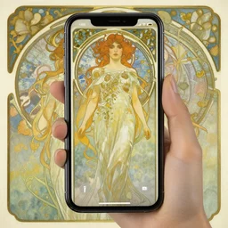 beautiful art nouveau painting of a smartphone