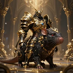 highly detailed paladin rat in black gold intricate and ornate armor, unreal engine, fantasy art by ruan jia, greg rutkowski, loish, rhads, makoto shinkai and lois van baarle, ilya kuvshinov, rossdraws global illumination, radiant light, detailed and intricate environment