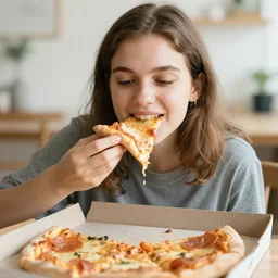 girl eating boneless pizza