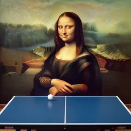 a woman wearing shorts playing ping pong!!, looks like mona lisa, sharp focus, hyper realistic, soft colors, centered, insanely detailed, wide shot, a painting by leonardo da vinci