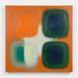 born under a bad sign, good luck and trouble are my only friends, colors orange, white!!, dark green, dark blue, abstract painting