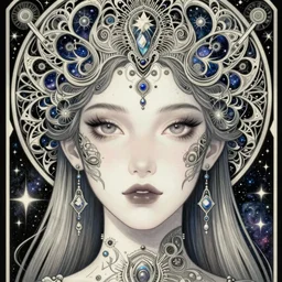 detailed!!! futuristic beautiful young groovypunk!!! queen of andromeda galaxy. face portrait. art nouveau, symbolist, visionary, baroque, giant fractal details. horizontal symmetry by zdzisław beksinski, iris van herpen, raymond swanland and alphonse mucha!!!. highly detailed, hyper - real, beautiful