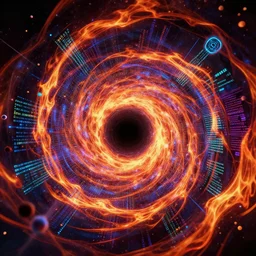 8 0 s anime dmt artificial intelligence neural networks, cyberpunk, dmt, flaming colors, time travel, magic, time tunnel, black hole, nodes code, machine code, algorithms, quantum computing, reinforcement learning, particles, houdini, ultra detailed, sharp details