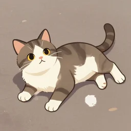 a cartoon picture of a cat laying on the ground, a detailed painting by hinchel or, tumblr contest winner, furry art, flat shading, commission for, detailed