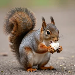 A fat squirrel eating icecream