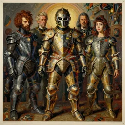 grotesque armor suit, monumental painting by gerrit van honthorst and hajime sorayama and allen jones, illusion surreal art, highly conceptual figurative art, intricate detailed oil illustration, controversial poster art, polish poster art 1 9 8 0
