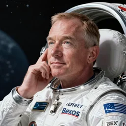 jeffrey bezos alone with his thoughts in space, hyper detailed, photograph,