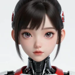 A cyborg girl with big and cute eyes, fine-face, realistic shaded perfect face, fine details. red, black and white robotic parts. Very Anime.realistic shaded lighting poster by Ilya Kuvshinov katsuhiro otomo ghost-in-the-shell, magali villeneuve, artgerm, Jeremy Lipkin and Michael Garmash, Rob Rey and Kentarõ Miura style, trending on art station