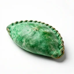 emerald green calzone, photorealistic, isolated on a pure white background, centered, entire object in frame, sharp focus, soft studio lighting