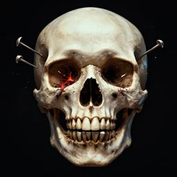 skull exploding into nails, digital art