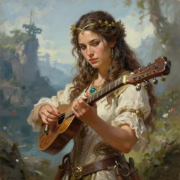 a _ fantasy _ style _ portrait _ painting _ of islander female charismatic bard playing instrument, rpg dnd oil _ painting _ unreal _ 5 _ daz. _ rpg _ portrait _ extremely _ detailed _ artgerm _ greg _ rutkowski _ greg