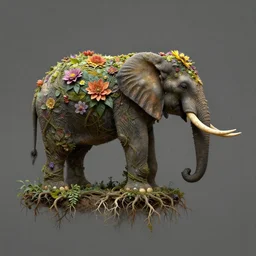 concept art, flowers and roots and vines topiary of an elephant, mystical, dreamy, style digital painting, concept art, smooth, sharp focus, illustration, from metal gear, by ruan jia and mandy jurgens and william - adolphe bouguereau, artgerm