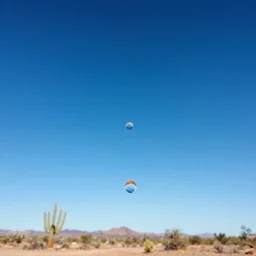 Massive drops of water floating in a perfect blue sky in Arizona desert, sunny weather, saturated colors, hyper detailed photorealistic