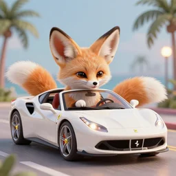 anthropomorphic fennec fox driving a ferrari, miami vice, beautiful glowing lights, stunning, intricate, elegant. highly detailed, digital painting. artstation. smooth. sharp focus. illustration. art by greg rutkowski and alphonse mucha