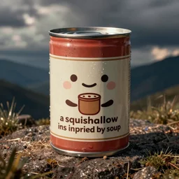 “a squishmallow inspired by canned soup”